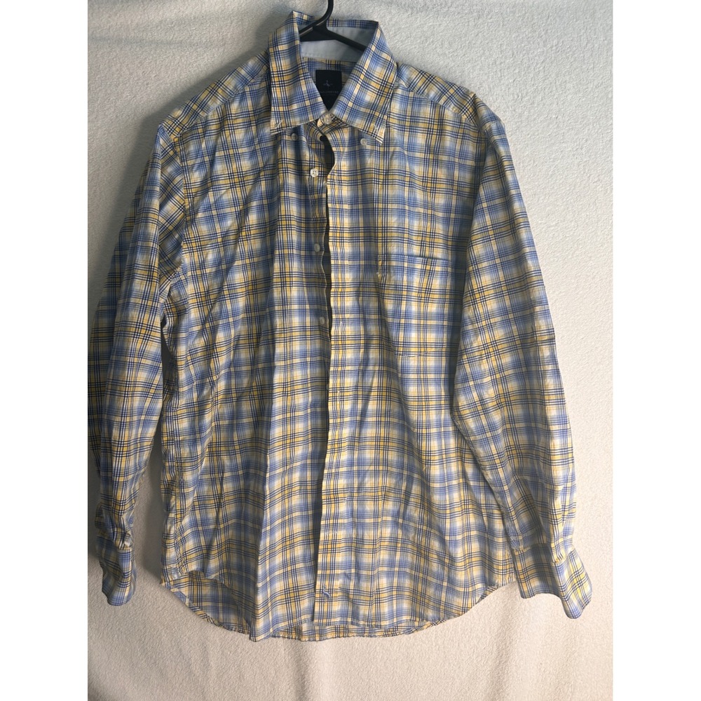 Tailorbyrd Collection Mens Large Blue Yellow Plaid Cotton Button Down Shirt L
